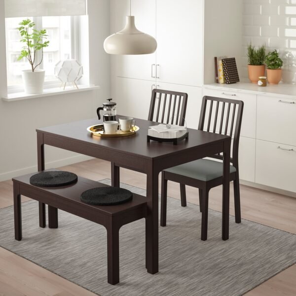 Stonebrew Bench Set – Table with 2 chairs and bench, dark brown/Orrsta light grey, 120/180 cm