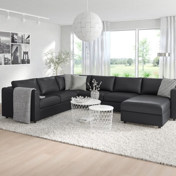 SofaLux CR5C - Corner sofa, 5-seat, with chaise longue/Grann/Bomstad black